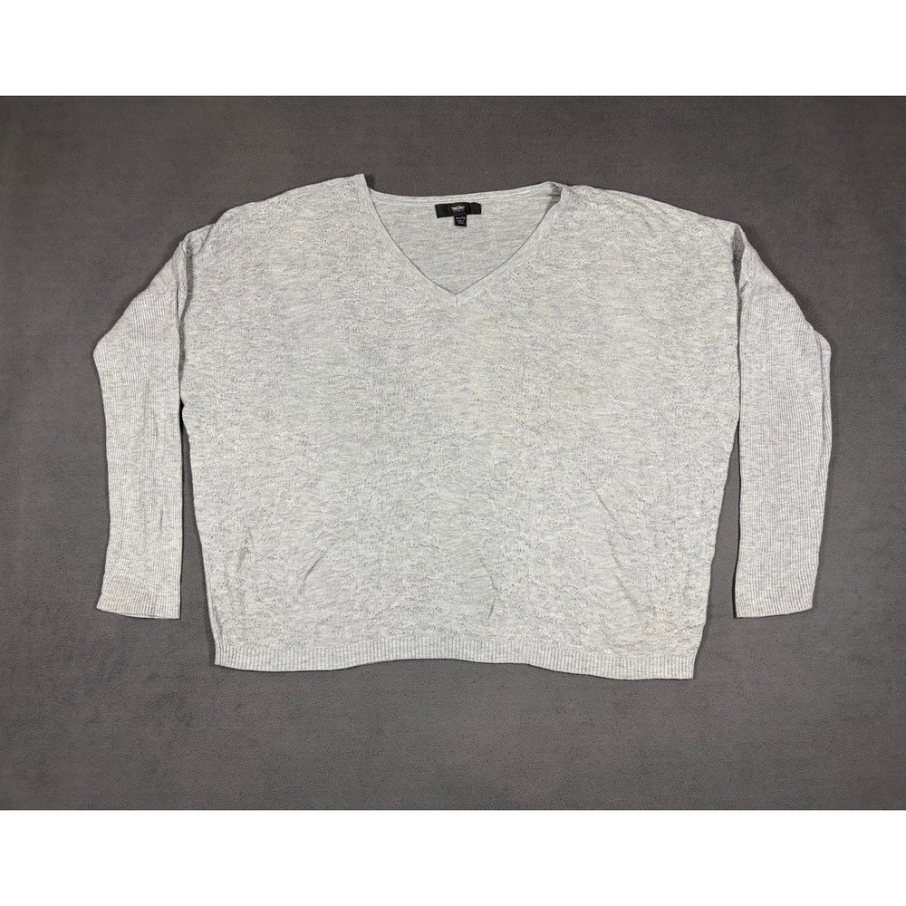 Mossimo Sweater Womens XXL Gray V-Neck Long Sleeve Pointelle Knit Pullover